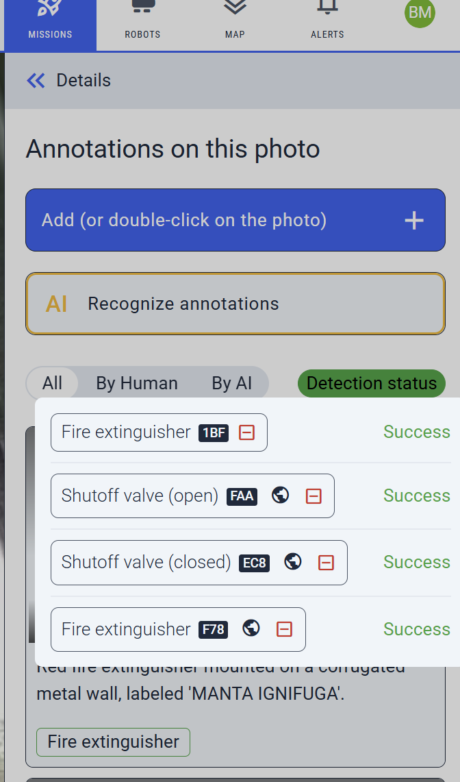 AI detection status and errors