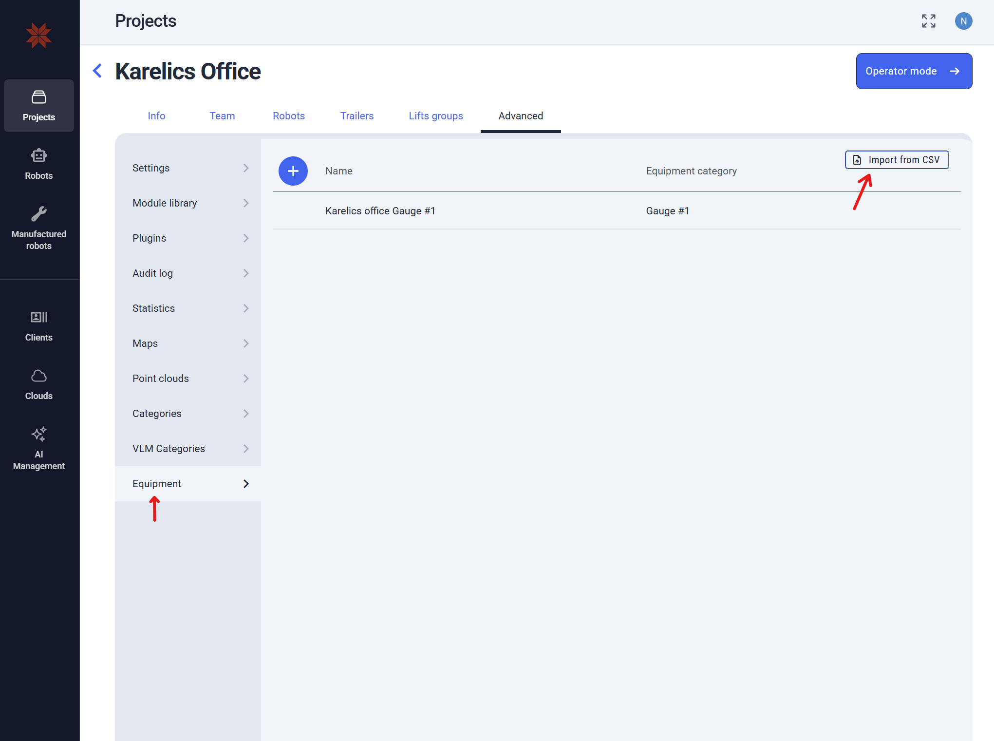 CSV equipment import