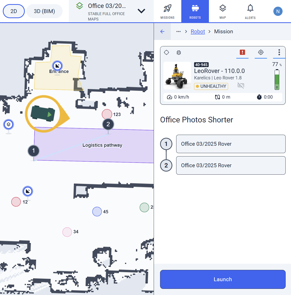 Quick mission access from robot sidebar