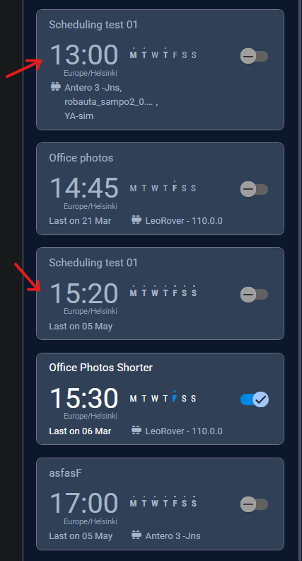 Missions ordered by start time