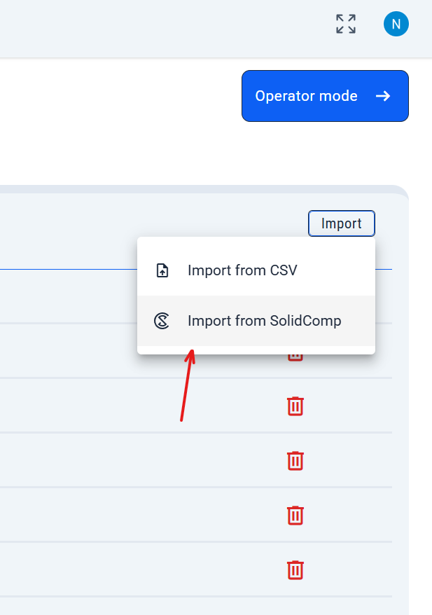 Equipment import from SolidComp