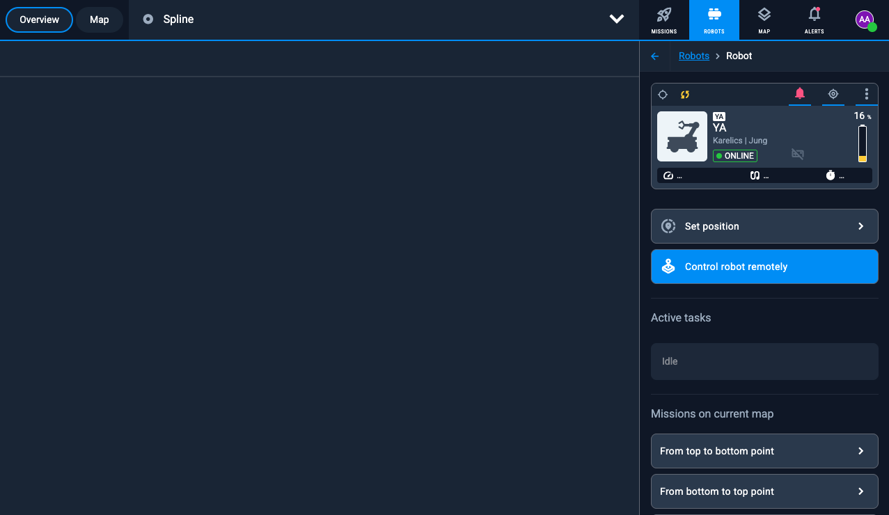 Missions on current map in the robot sidebar