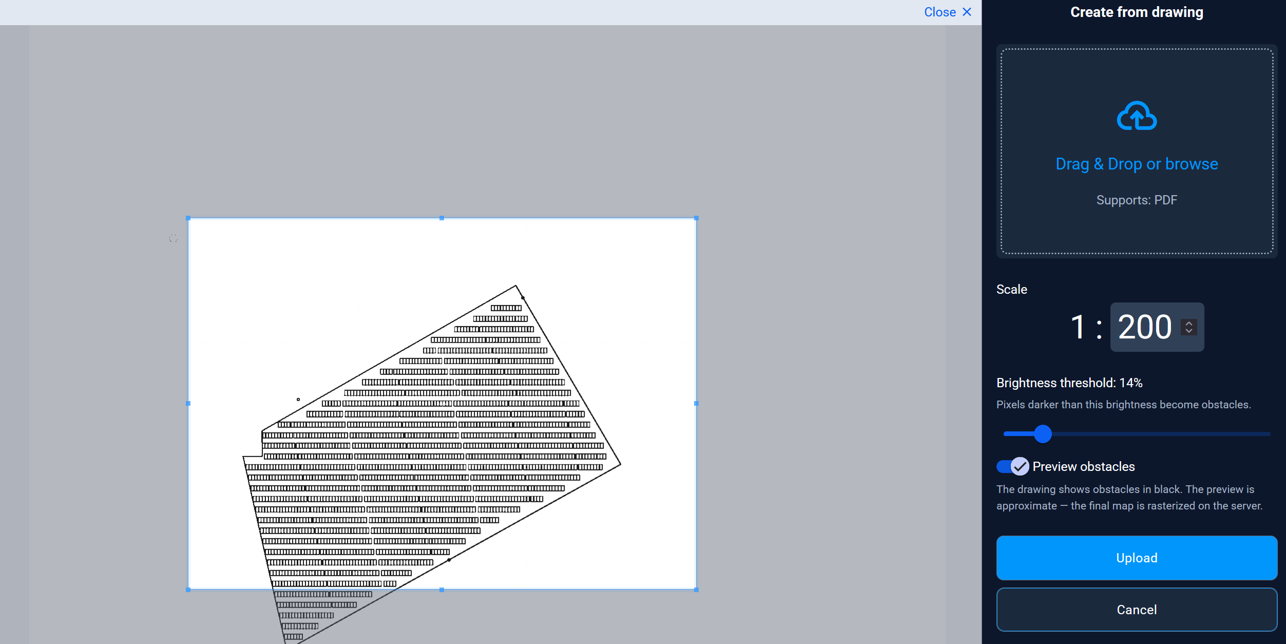 Create from drawing brightness threshold