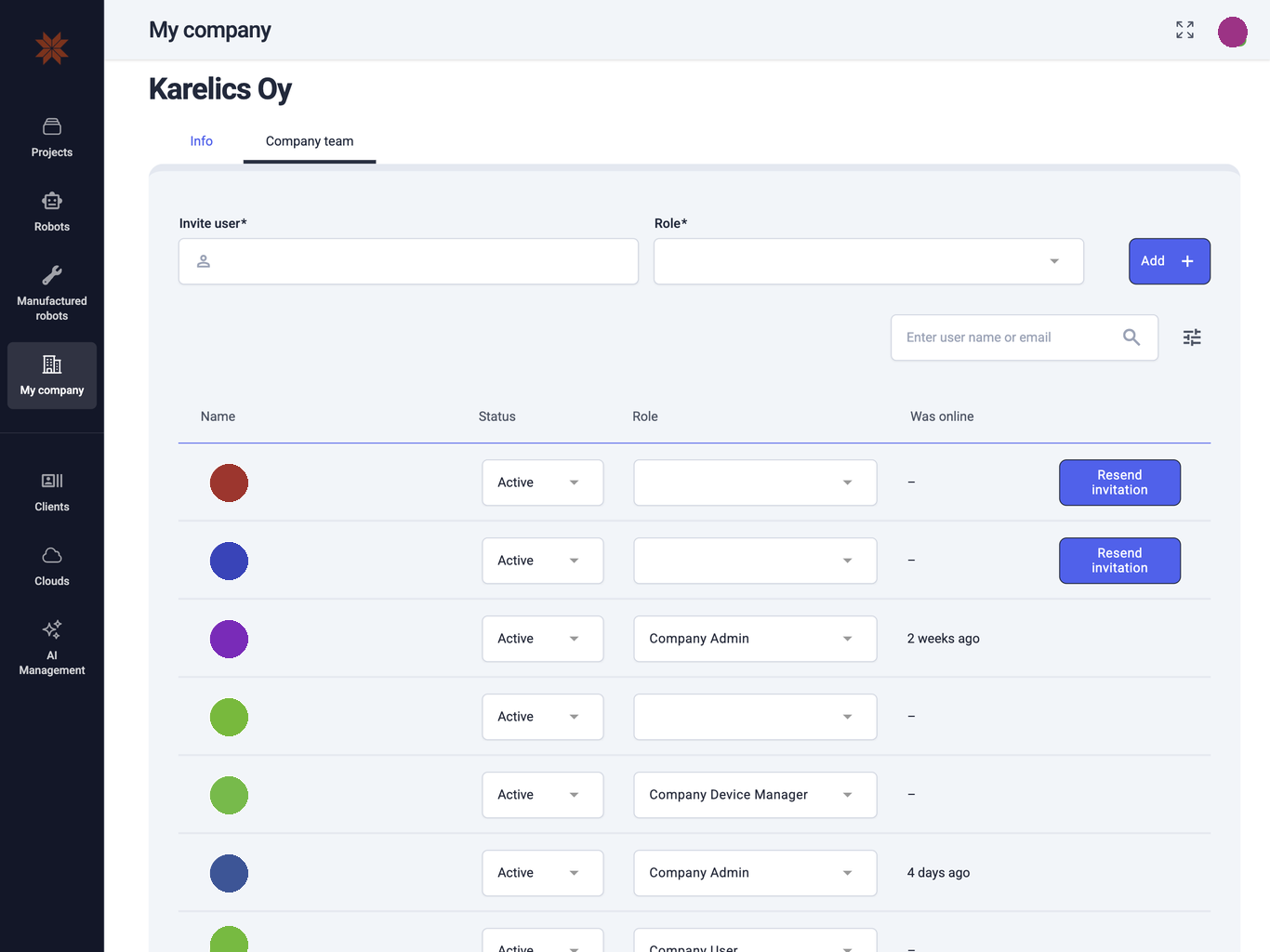Company team tab