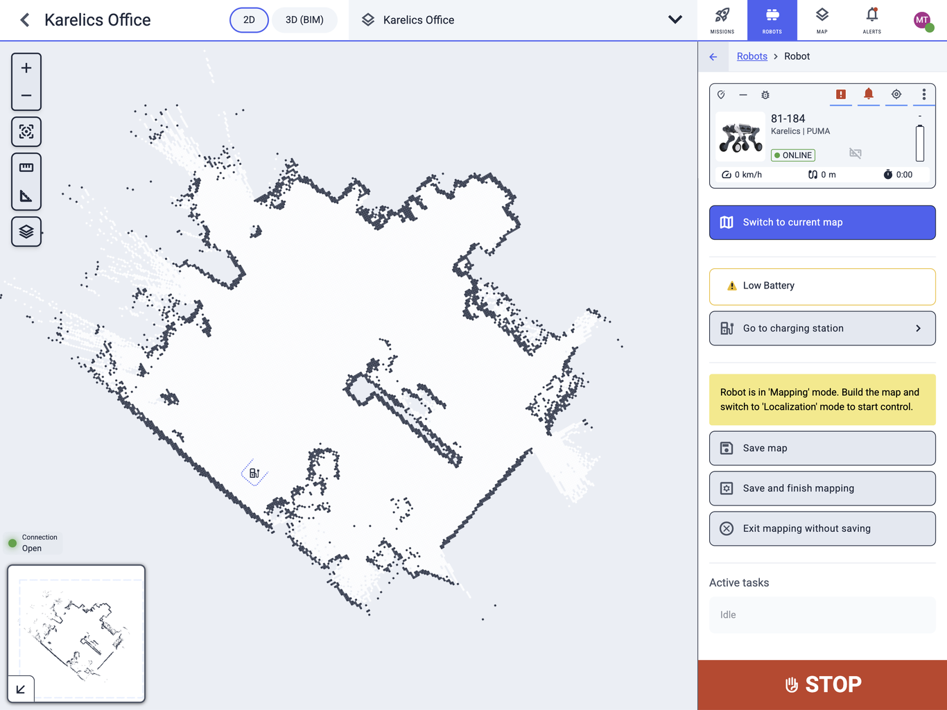 Switch to current map on the robot sidebar