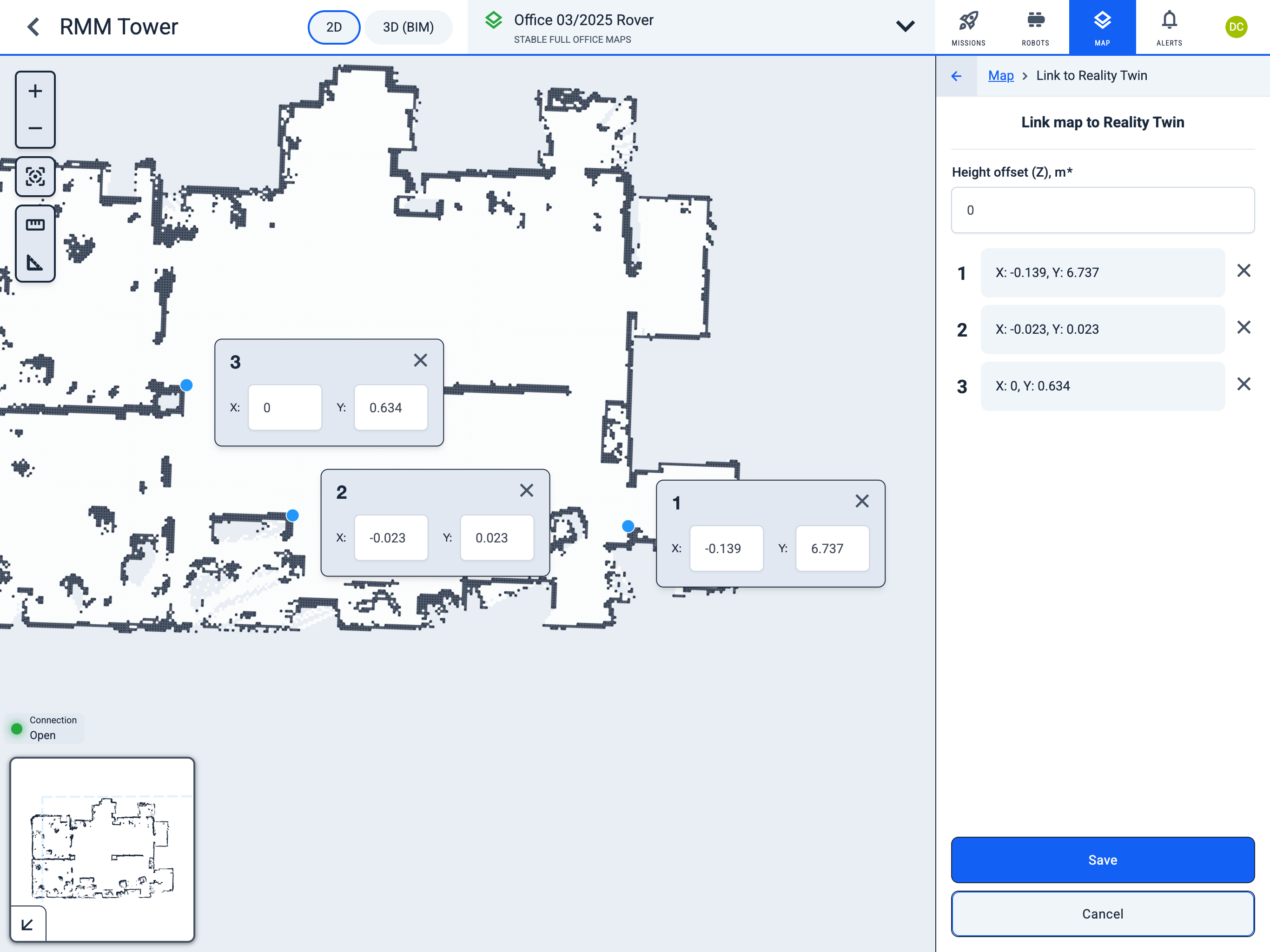 Map point coordinates for Digital Twin linking