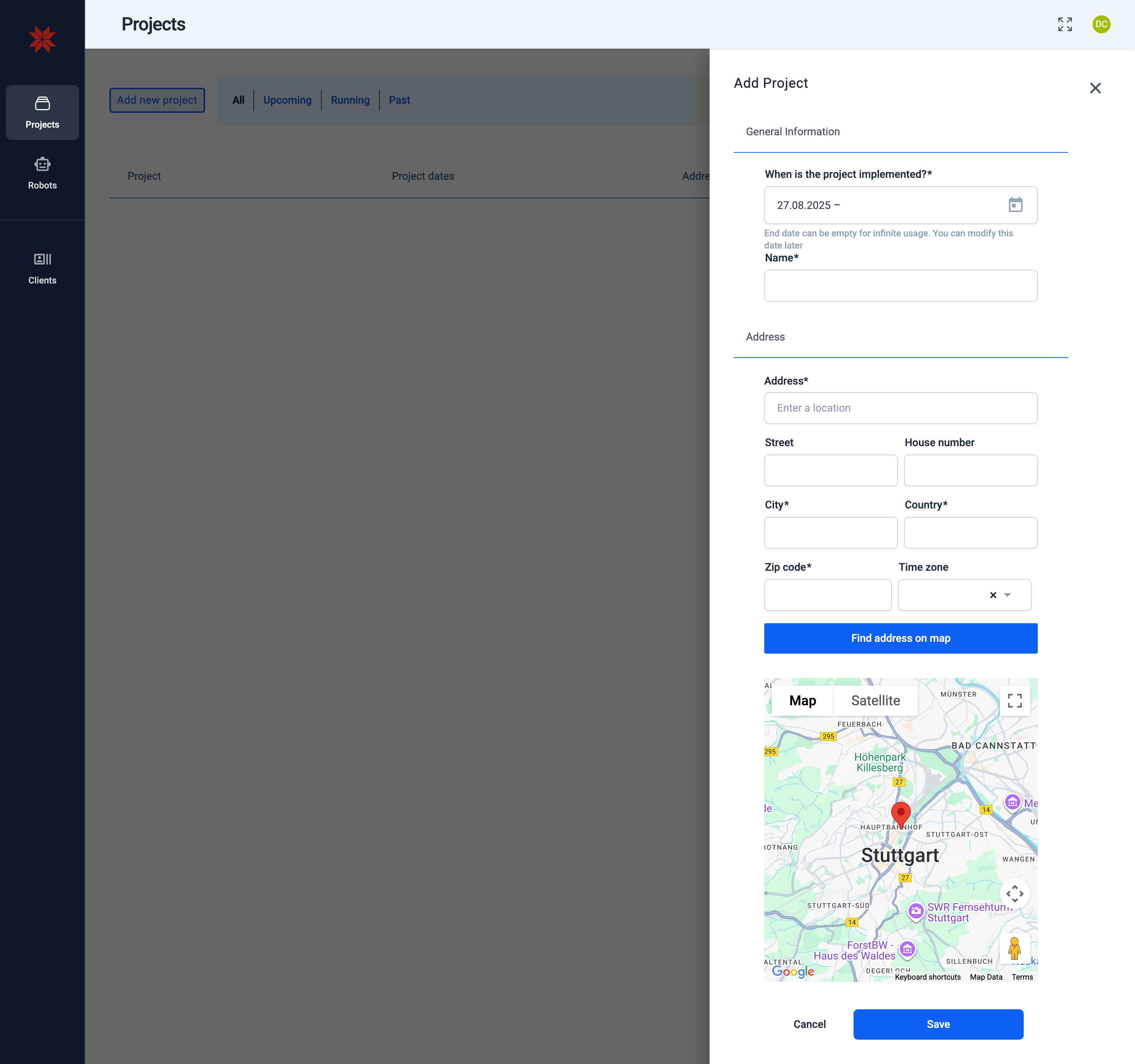 Add new project form