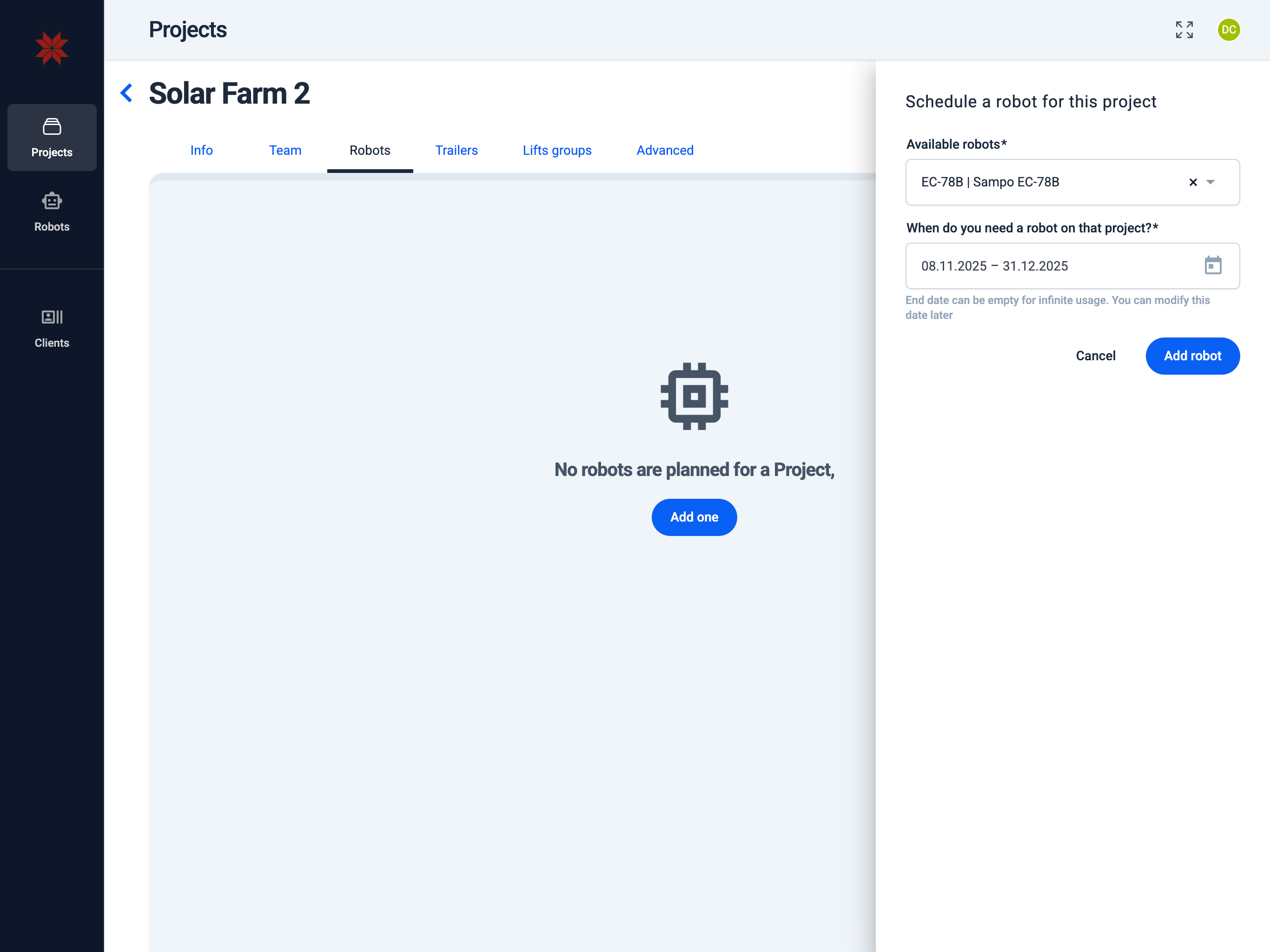 Robot is not in the list