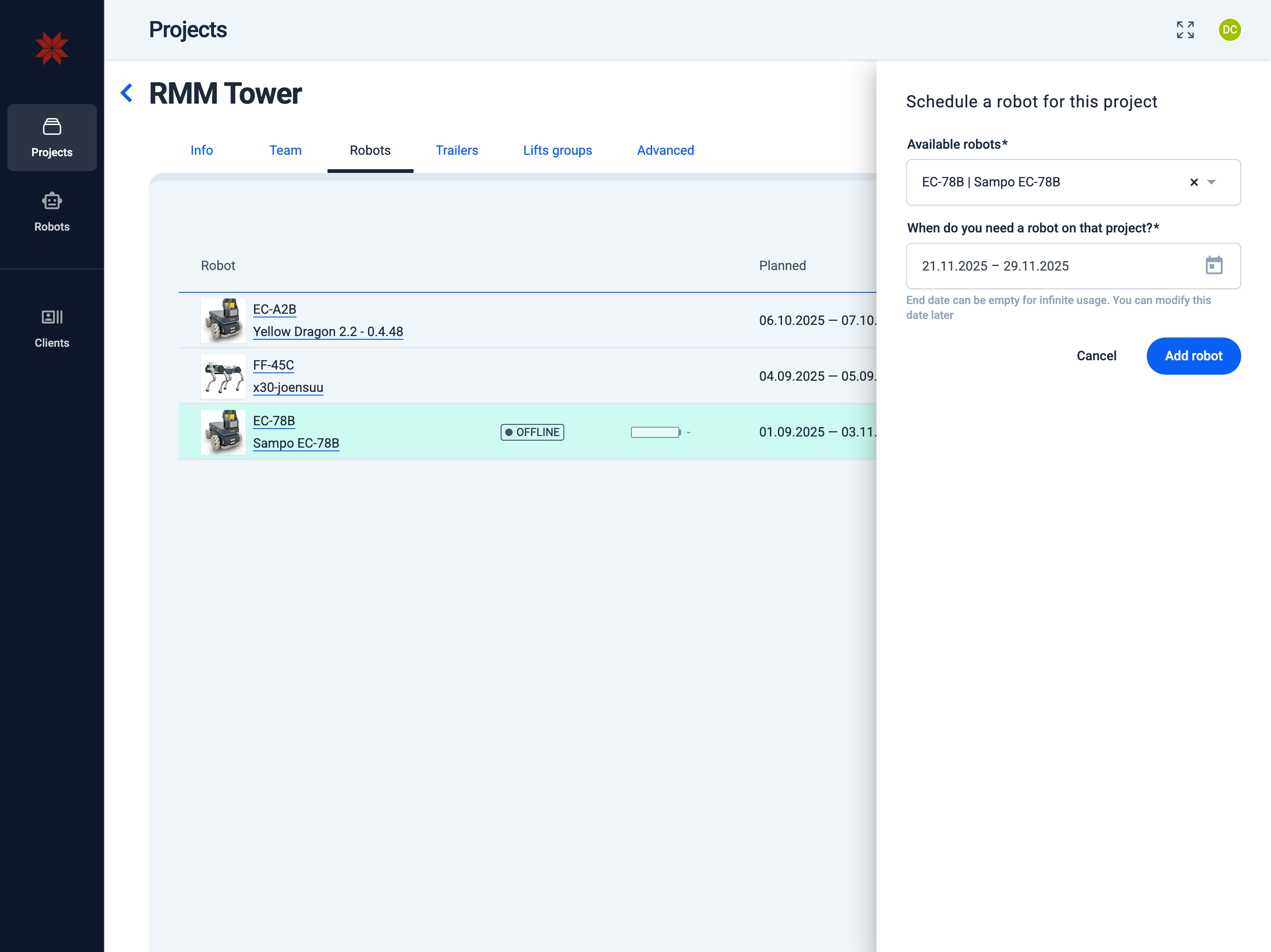 Robot is already in the list