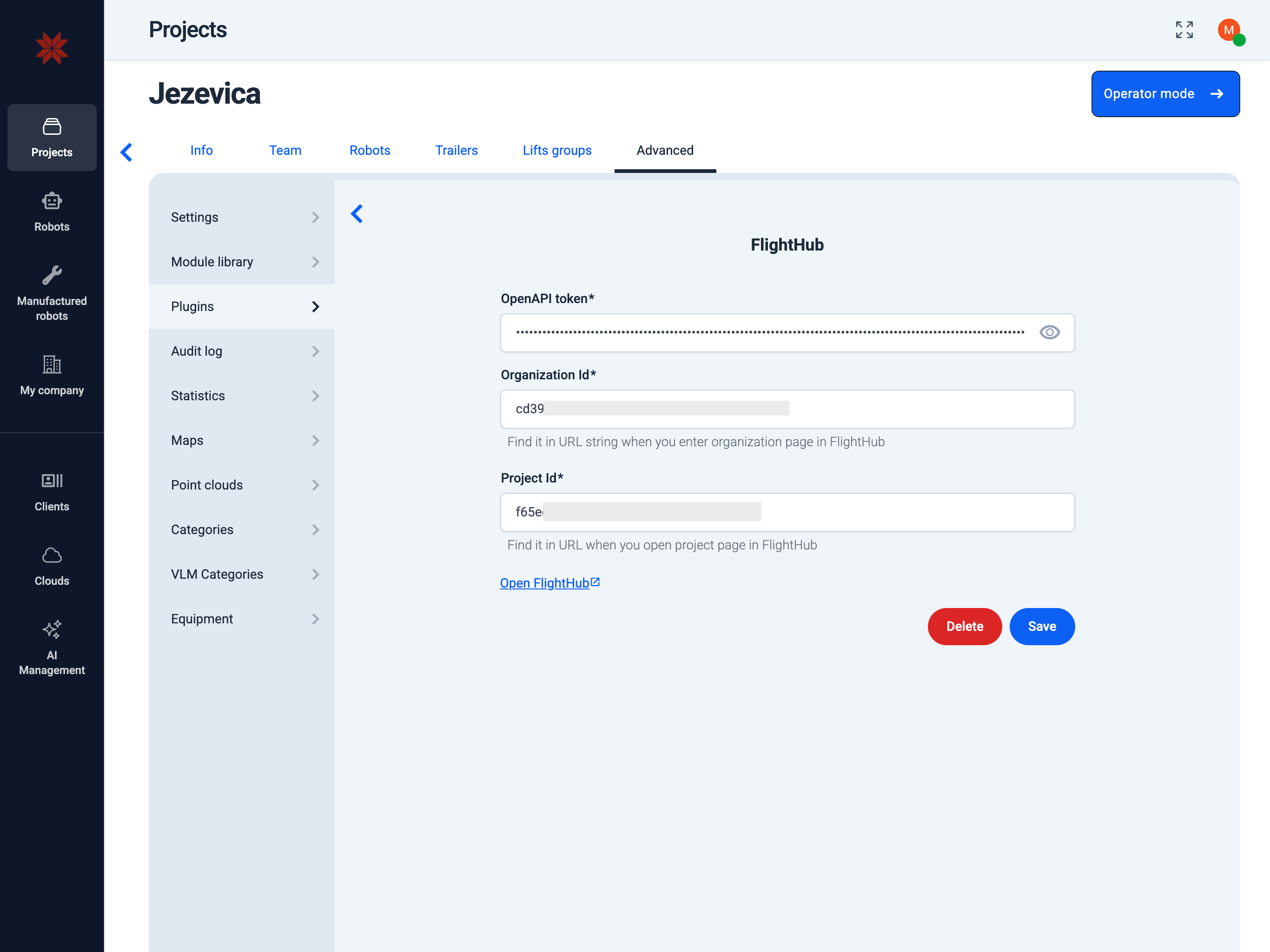 FlightHub plugin settings