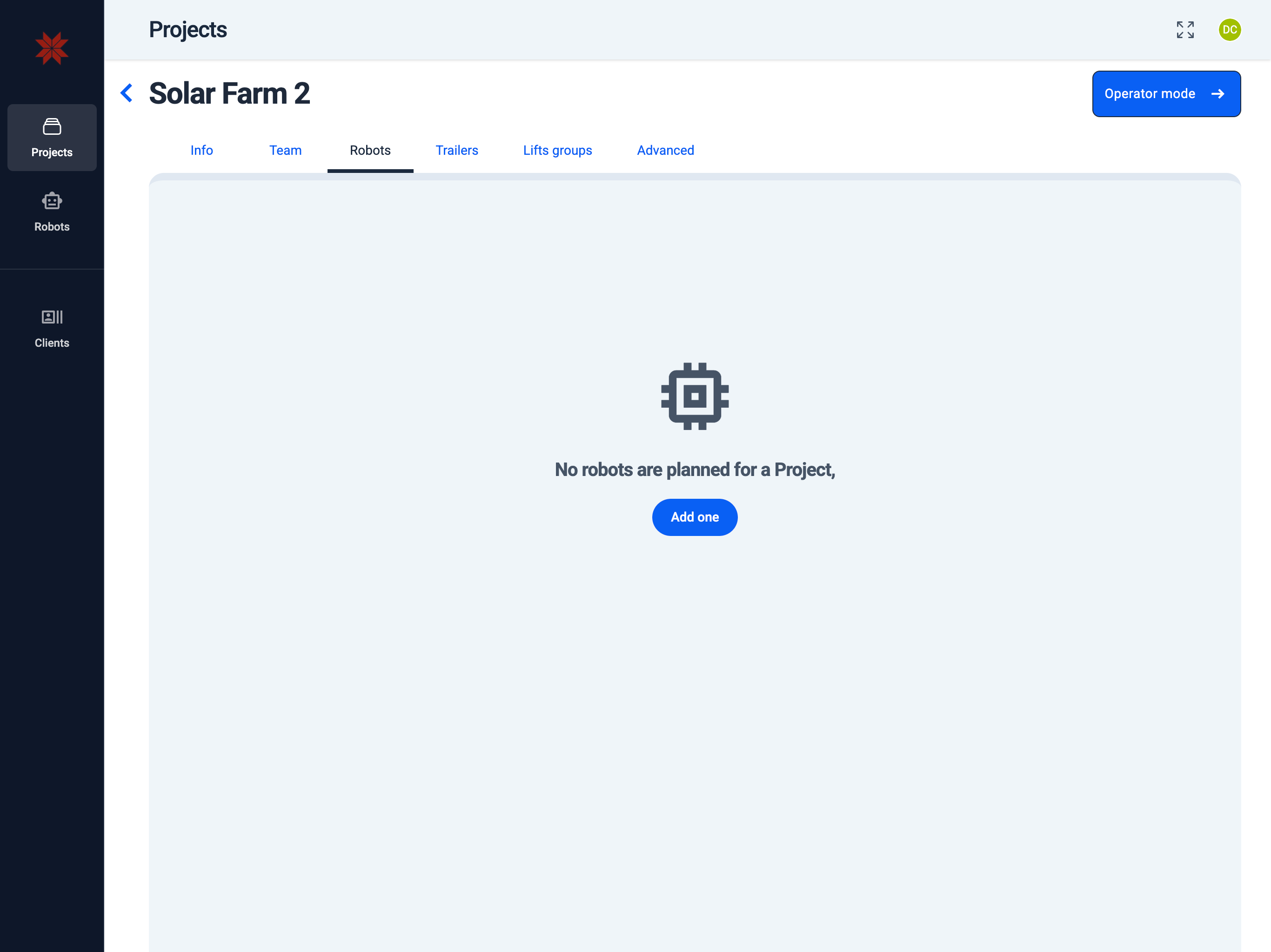 Empty list of robots