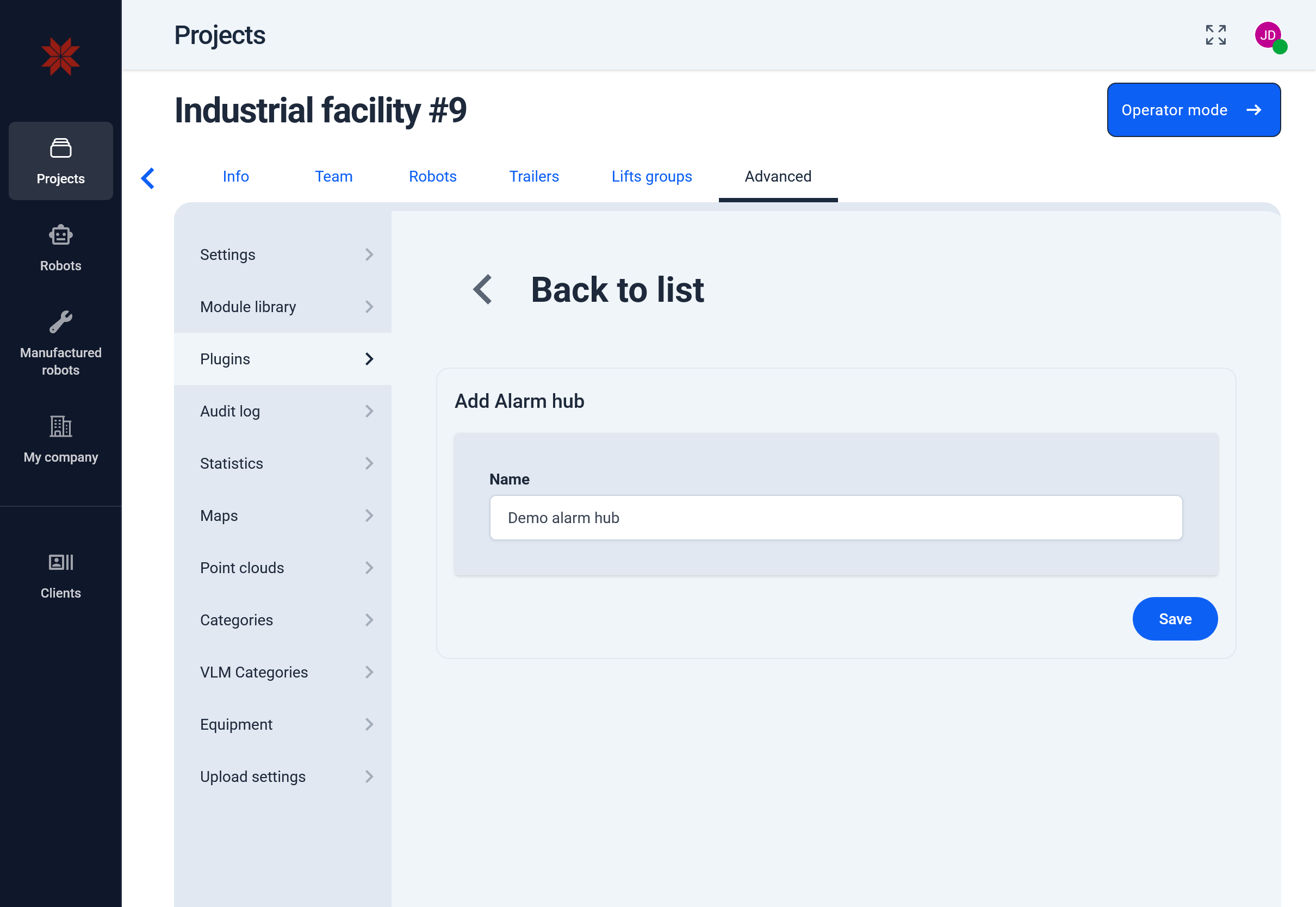 Add Alarm hub form