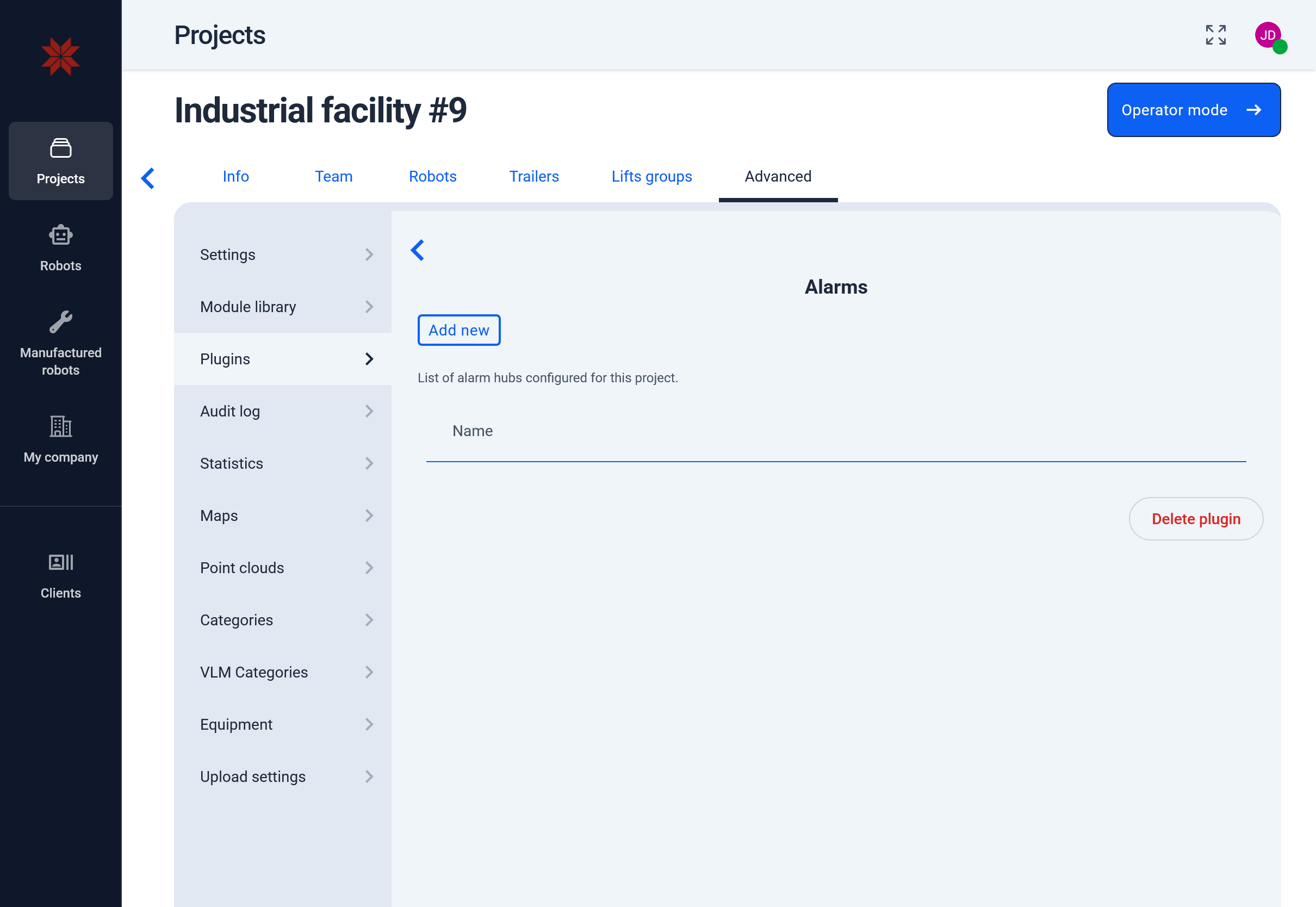 Empty list of alarm hubs