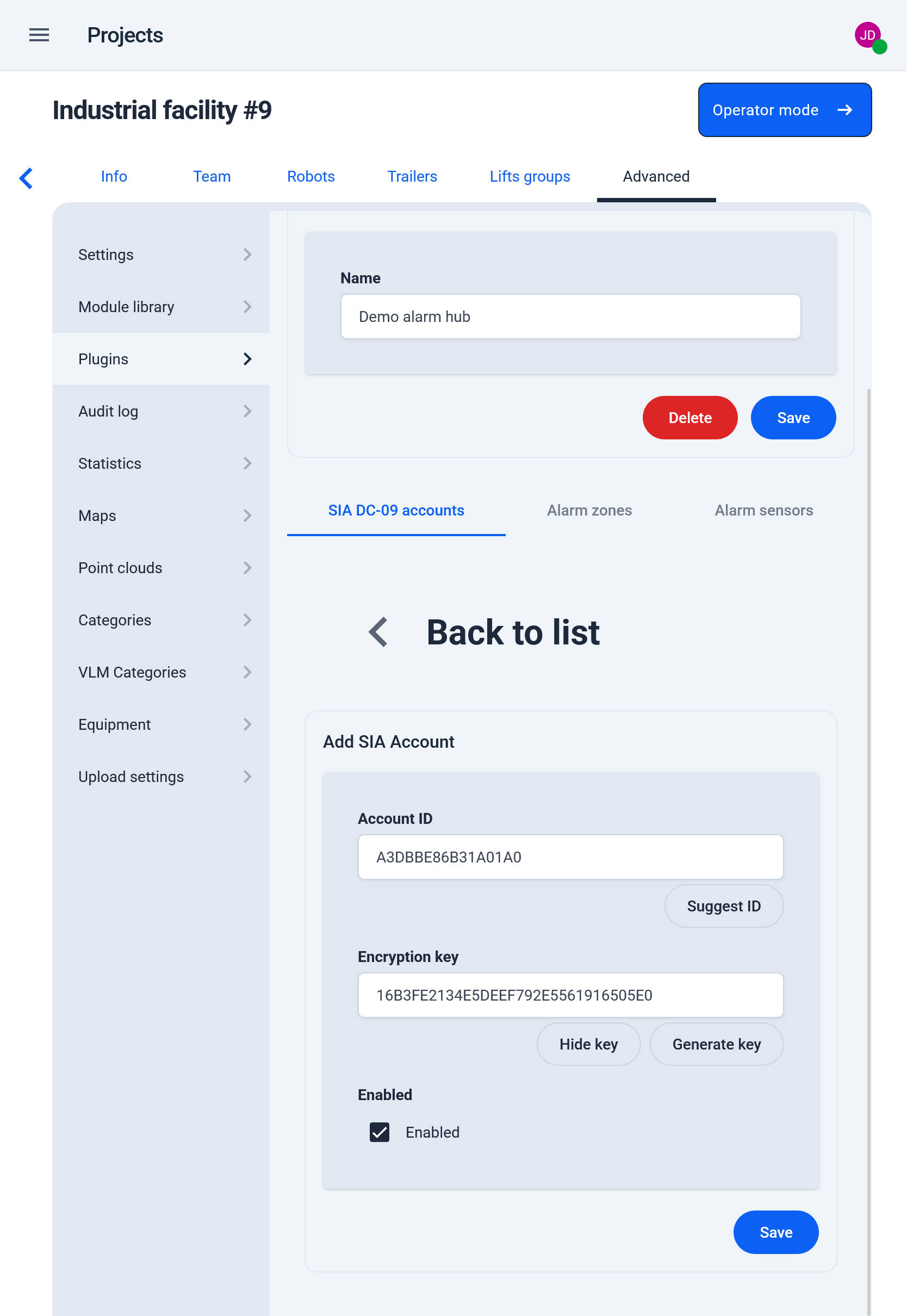 Filled SIA account with account ID and encryption key