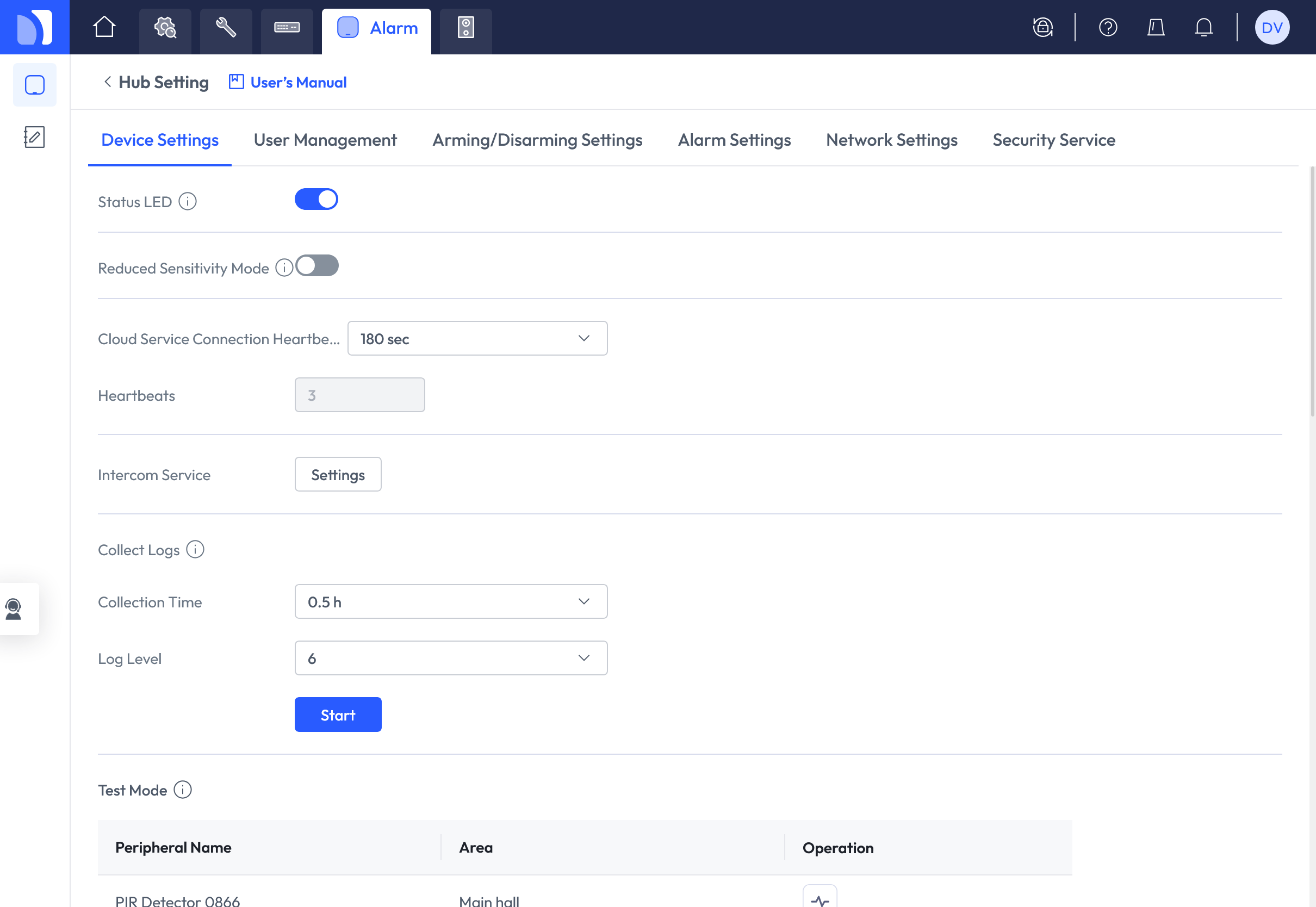 Hub Setting, Device Settings tab