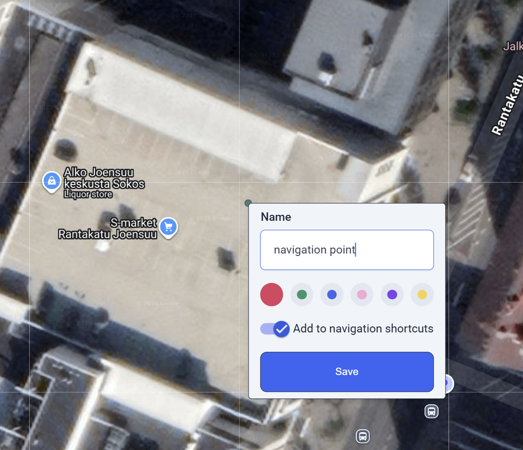 GNSS context menu navigation point