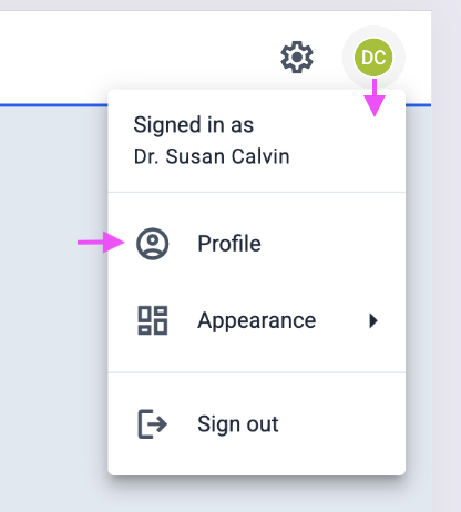 Open Team — user icon → Profile