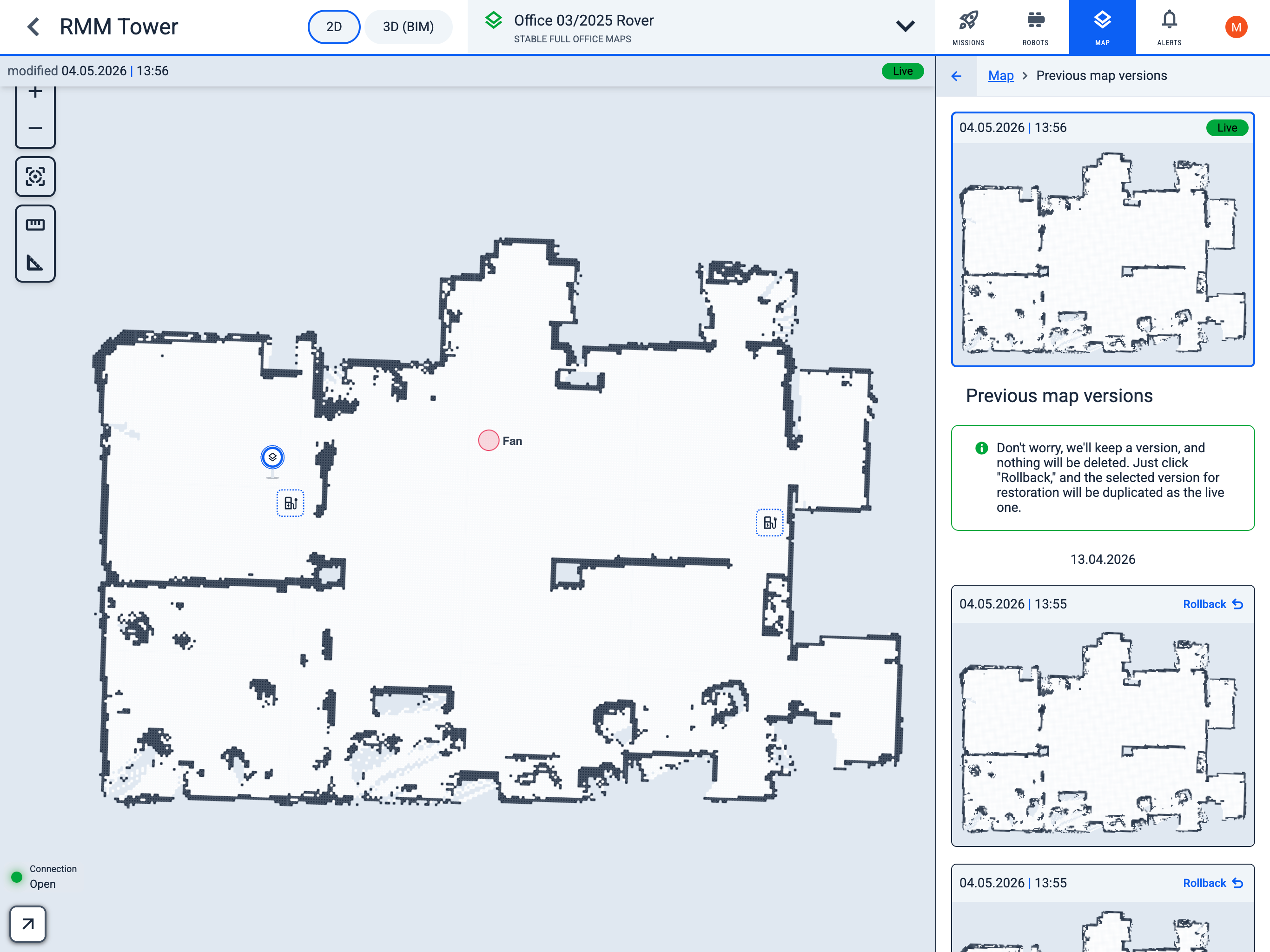 Restore previous map version example